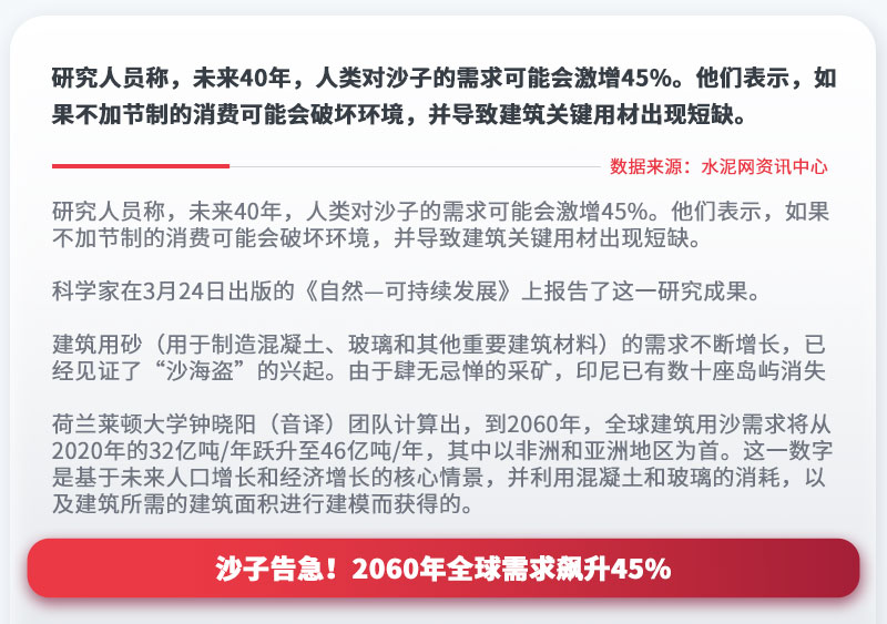 沙子告急！2060年全球需求飆升45%